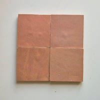Terracotta Rose Zellige Square 4x4 handmade Moroccan tiles, four tiles laid flat