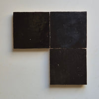Matte Black Zellige Square 4x4 handmade Moroccan tiles, four tiles laid flat