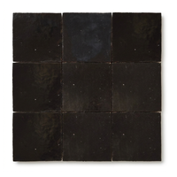 Matte Black Zellige Square 4x4 handmade Moroccan tiles, nine tiles in a 3x3 grid on a white background