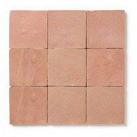 Terracotta Rose Zellige Square 4x4 handmade Moroccan tiles, nine tiles in a 3x3 grid on a white background
