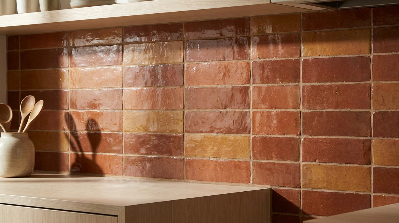 Terracotta bejmat zellige kitchen backsplash - Handtile