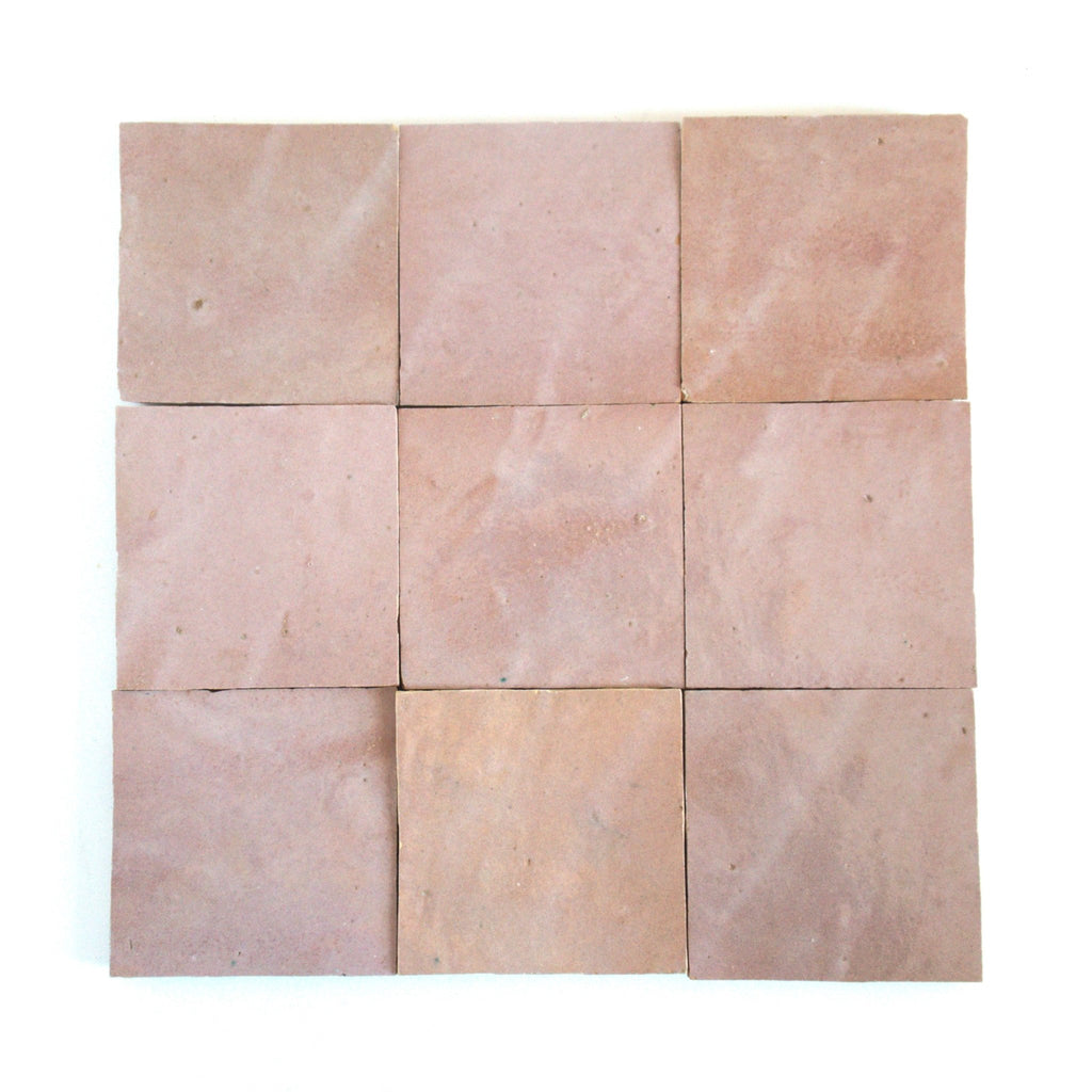 poussière rose Dusty Rose Blush Zellige tile 4x4 - Handtile