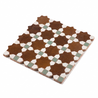 Angled view of Rust Brown & Sage Star Zellige Mosaic Sheet showing mesh backing