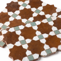 Close-up detail of Rust Brown & Sage Star Zellige Mosaic Sheet glaze and grout