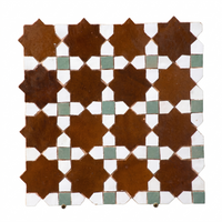 Rust Brown & Sage Star Zellige Mosaic Sheet, full sheet on white background