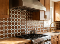 Rust Brown & Sage Star Zellige Mosaic Sheet installed as a kitchen backsplash