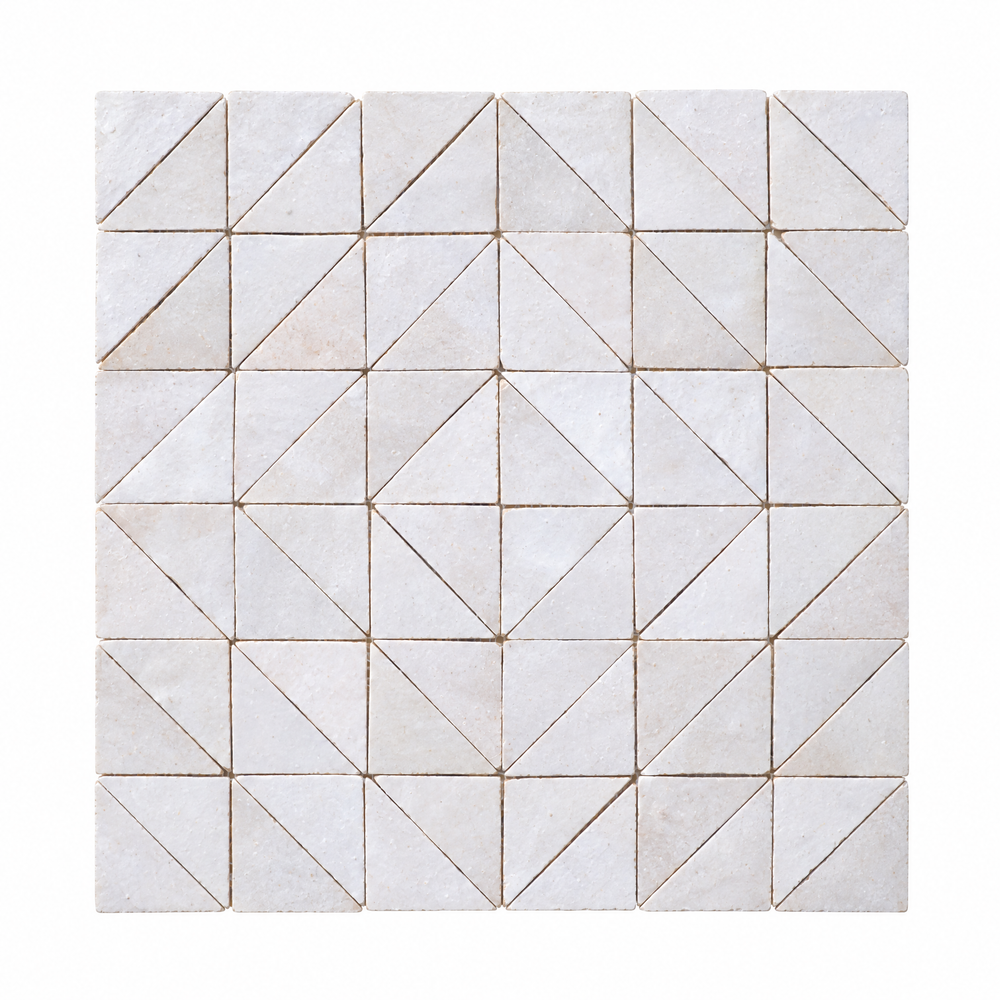 Cloud Triangle Zellige Mosaic Sheet, full 12x12 sheet on white background