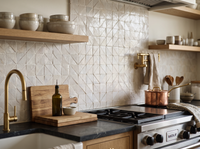 Cloud Triangle Zellige Mosaic Sheet installed as a handmade kitchen backsplash