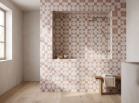 Dusty Rose Diamond Zellige Mosaic Sheet installed as a handmade bathroom shower wall