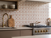 Dusty Rose Diamond Zellige Mosaic Sheet installed as a handmade kitchen backsplash