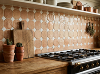 Terracotta Octagon Zellige installed as a handmade kitchen backsplash