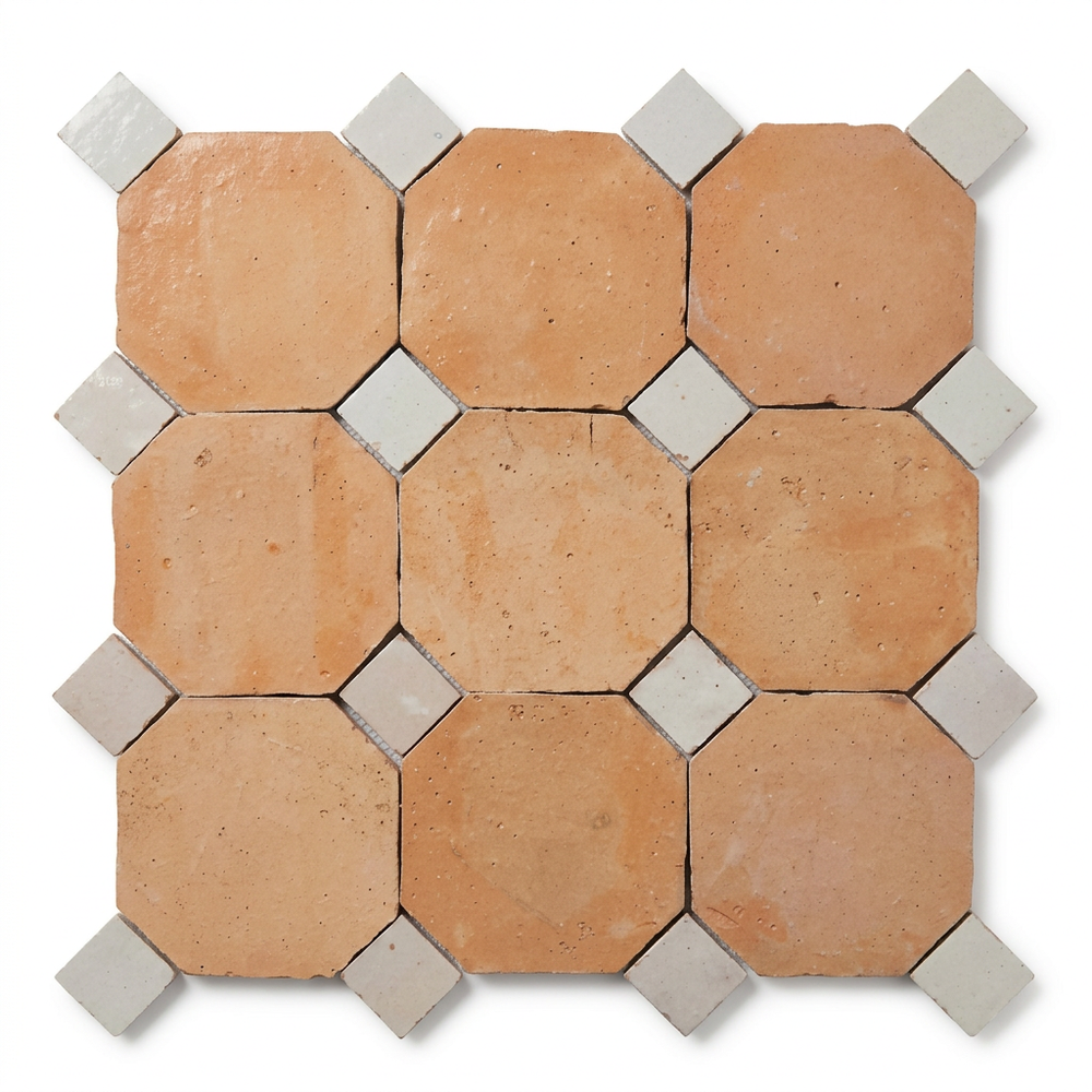 Terracotta Octagon Zellige Mosaic Sheet, full 12x12 sheet on white background