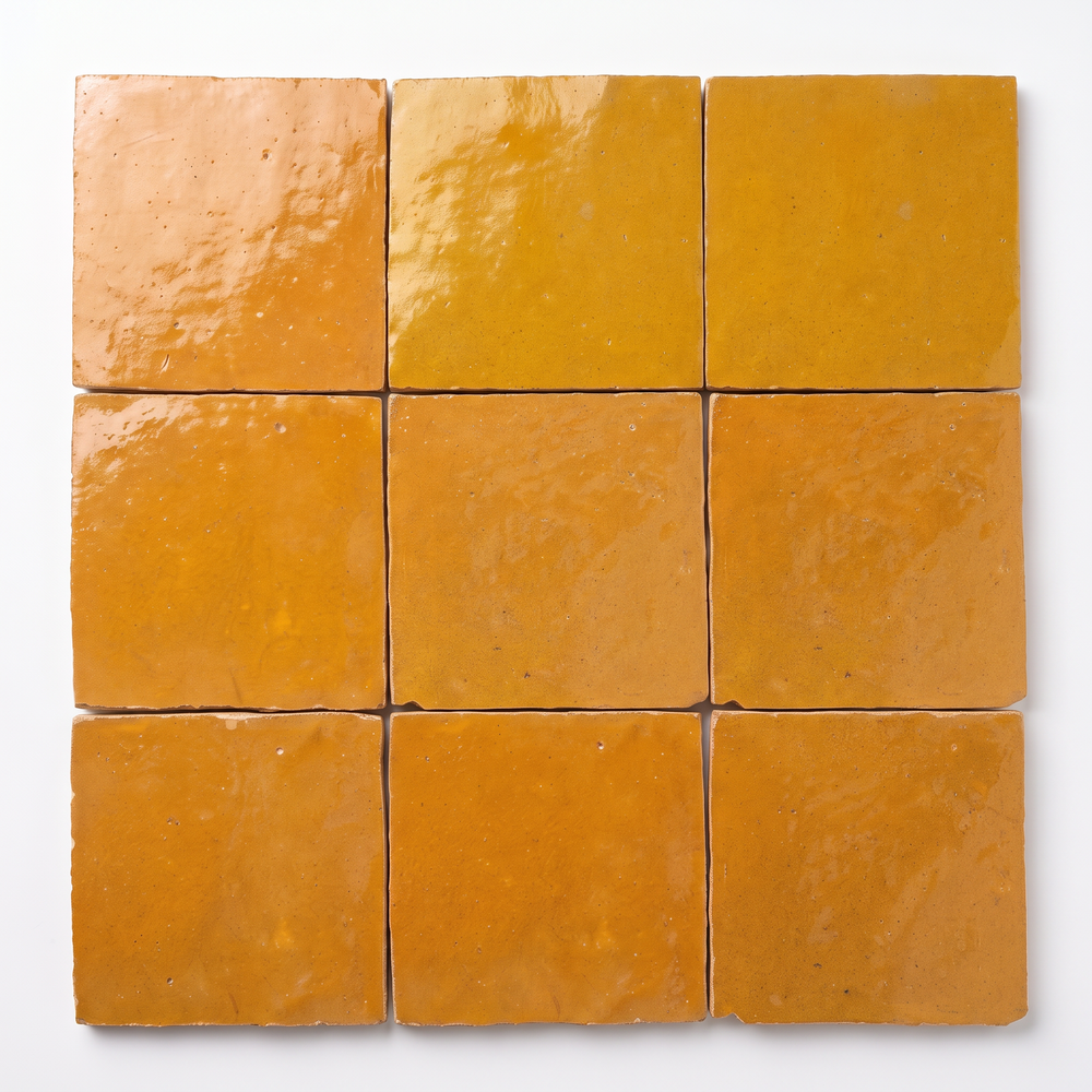 Saffron Orange Zellige Square 4x4 handmade Moroccan tiles in a 3x3 grid