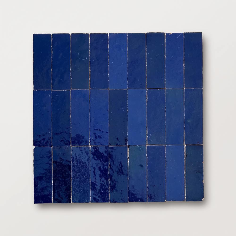 Cobalt Blue Talia Zellige Mosaic Sheet, full 12x12 sheet on white background