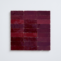 Burgundy Talia Zellige Mosaic Sheet, full 12x12 sheet on white background