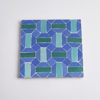 Basketweave Zellige Mosaic Tile, Cobalt, Emerald & Jade, full 12x12in sheet on a light grey background