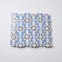 Andalusian Star Rosette Zellige Mosaic Tile, Periwinkle, White & Black, full 12x12in sheet on a light grey background