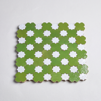 Star and Cross Zellige Mosaic Tile, Lime Green & White, full 12x12in sheet on a light grey background