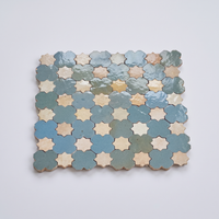 Star and Cross Zellige Mosaic Tile, Sea Teal & Cream, full 12x12in sheet on a light grey background