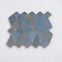 Hexagon Picket Zellige Mosaic Tile, Slate Blue, full 12x12in sheet on a light grey background