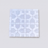 Interlocking Cross Zellige Mosaic Tile, White, full 12x12in sheet on a light grey background