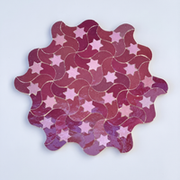 Star Swirl Zellige Mosaic Tile, Raspberry & Pink, full 12x12in sheet on a light grey background
