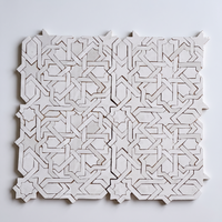 Interlaced Star Zellige Mosaic Tile, White, full 12x12in sheet on a light grey background