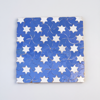 Star Swirl Zellige Mosaic Tile, Cornflower Blue & White, full 12x12in sheet on a light grey background