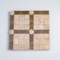 Square and Star Grid Zellige Mosaic Tile, Honey & Cream, full 12x12in sheet on a light grey background