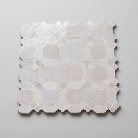 Octagon and Star Zellige Mosaic Tile, White, full 12x12in sheet on a light grey background