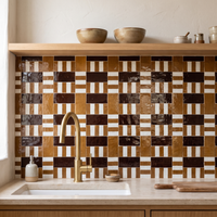 Stripe Block Zellige Mosaic Tile, Honey, Chocolate & White, 12x12in sheets installed as a handmade kitchen backsplash