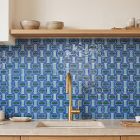 Basketweave Zellige Mosaic Tile, Cobalt, Emerald & Jade, 12x12in sheets installed as a handmade kitchen backsplash