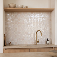Octagon and Star Zellige Mosaic Tile, White, 12x12in sheets installed as a handmade kitchen backsplash