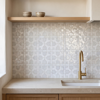 Interlocking Cross Zellige Mosaic Tile, White, 12x12in sheets installed as a handmade kitchen backsplash
