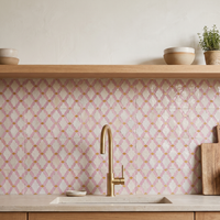Moroccan Lattice Zellige Mosaic Tile, Lilac, Cream & Honey, 12x12in sheets installed as a handmade kitchen backsplash