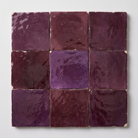 Mulberry Purple Zellige Square 4x4 handmade Moroccan tiles in a 3x3 grid