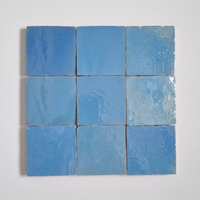 Sky Blue Zellige Square 4x4 handmade Moroccan tiles in a 3x3 grid