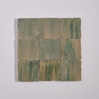 Olive Green Zellige Square 4x4 handmade Moroccan tiles in a 3x3 grid