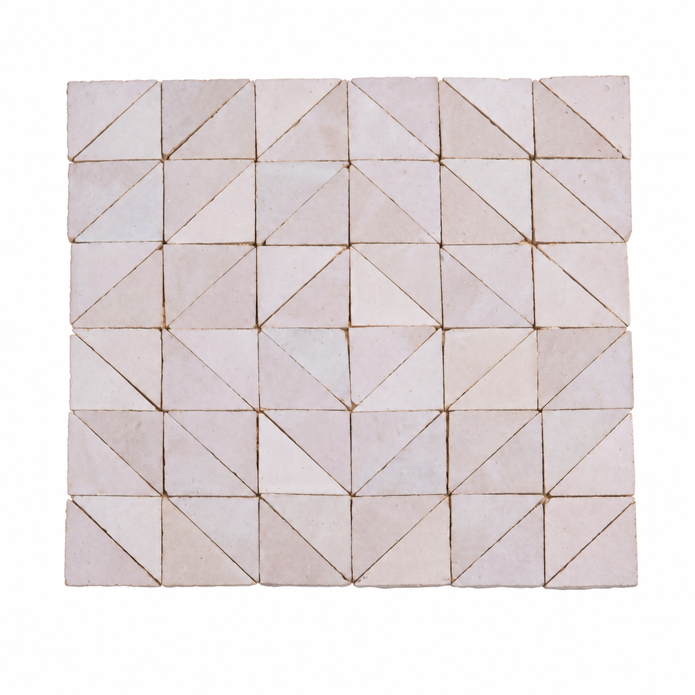 Pinwheel Triangle Zellige Mosaic Tile, Blush & Ivory