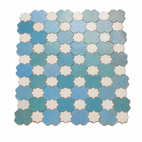 Star and Cross Zellige Mosaic Tile, Dusty Blue & Cream