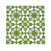 8 Point Star Rosette Zellige Mosaic Tile, Lime Green, White & Blush