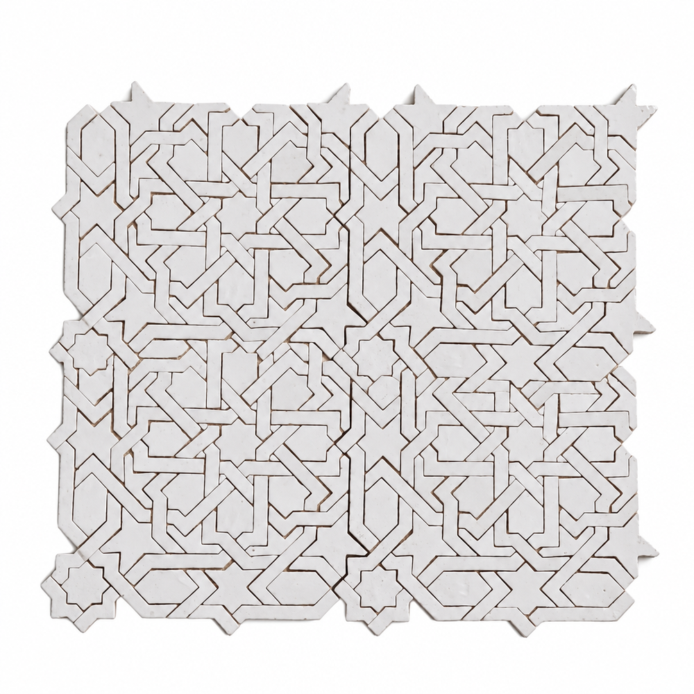 Interlaced Star Zellige Mosaic Tile, White