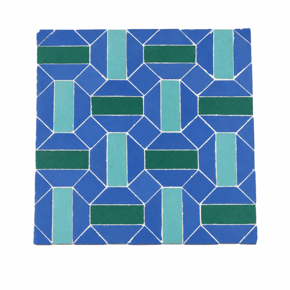 Basketweave Zellige Mosaic Tile, Cobalt, Emerald & Jade