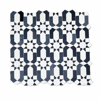Andalusian Star Rosette Zellige Mosaic Tile, Navy & White