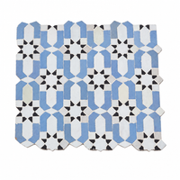 Andalusian Star Rosette Zellige Mosaic Tile, Periwinkle, White & Black