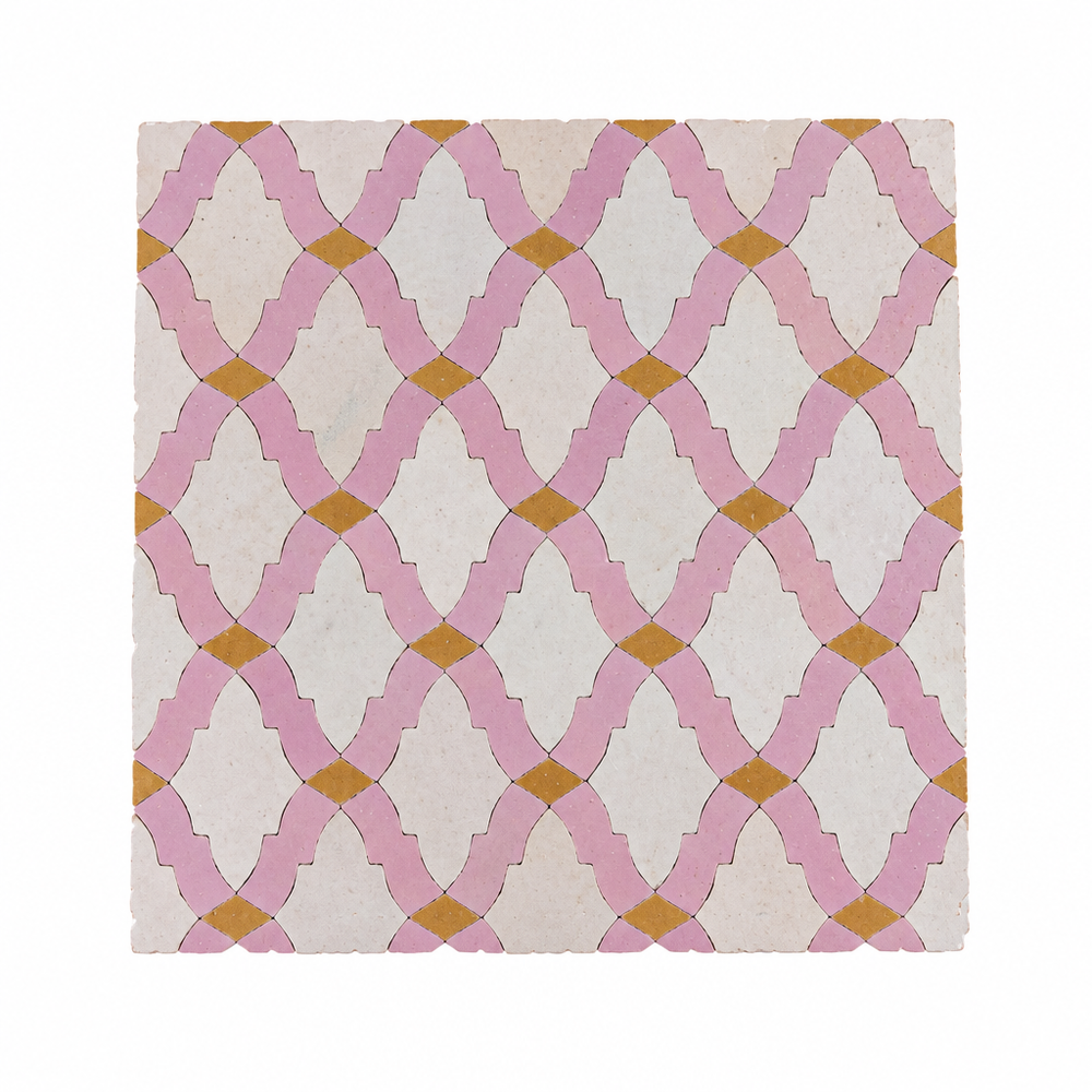Moroccan Lattice Zellige Mosaic Tile, Lilac, Cream & Honey