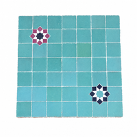 Square with Star Accents Zellige Mosaic Tile, Aqua