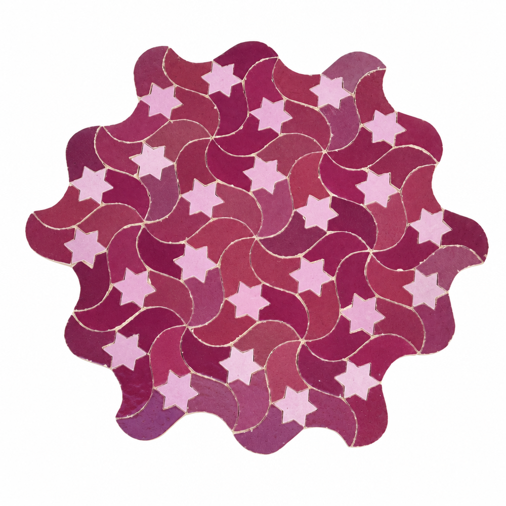 Star Swirl Zellige Mosaic Tile, Raspberry & Pink