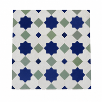 Star and Diamond Zellige Mosaic Tile, Navy, Sage & White