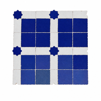 Square and Star Grid Zellige Mosaic Tile, Cobalt & White